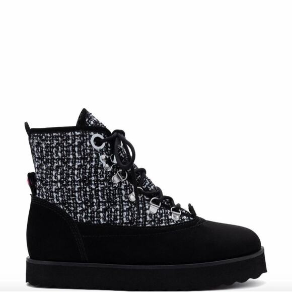 Larroude Vail Waterproof Suede Tweed Lace Up Boots Black - Picture 1 of 5